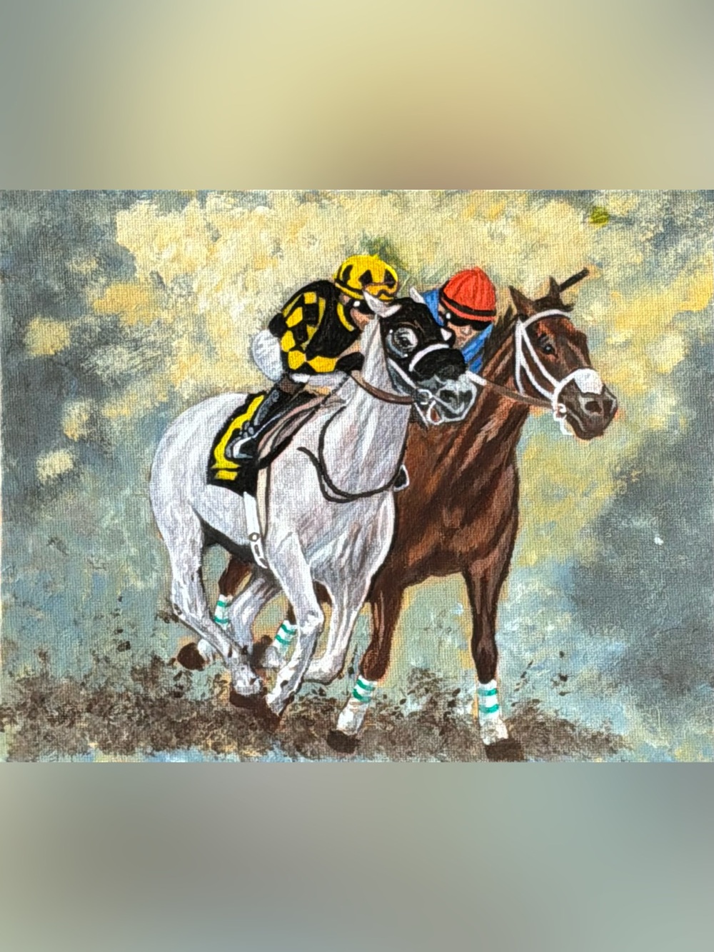And They’re Off - Original acrylic painting on canvas board
